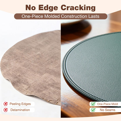 Rinpon Round Vinyl Green Placemats Set of 6, Faux Leather Waterproof Wipeable Heat Resistant Place Mats, Washable Table Mats for Halloween, Thanksgiving & Christmas Dinner(Green)