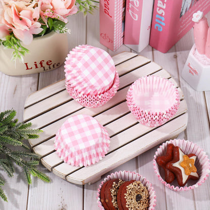 Whaline 300 Pcs Pink Plaid Cupcake Liner Paper Pink Checkered Muffin Liner Baking Cups 2 x 1.2 Inch Cute Cupcake Wrappers for Baby Bridal Shower Wedding Birthday Party Supplies