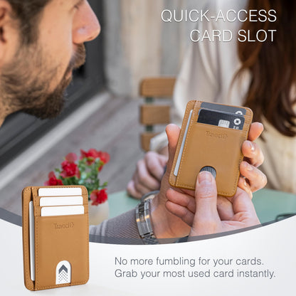 Travaci Full Grain Leather Slim Wallet for Men and Women - Small Minimalist Wallet and Leather Card Holder - Thin Front Pocket Credit Card Holder - Camel