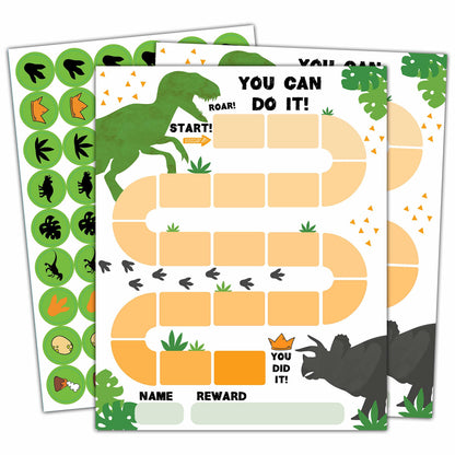 10 Dinosaur Reward Chart with 216 Round Stickers, Incentive Behavior Chart for Kids at Home Classroom, Kids Routine Daily Chore Sticker Chart-A09