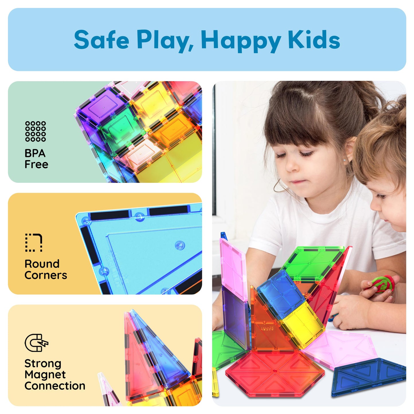 PicassoTiles Magnetic Building Block Set Geometry Shape Magnet Tiles Construction Toy STEM Learning Kit Educational Playset Playboard Pretend Play Stacking Blocks Child Brain Development PT16