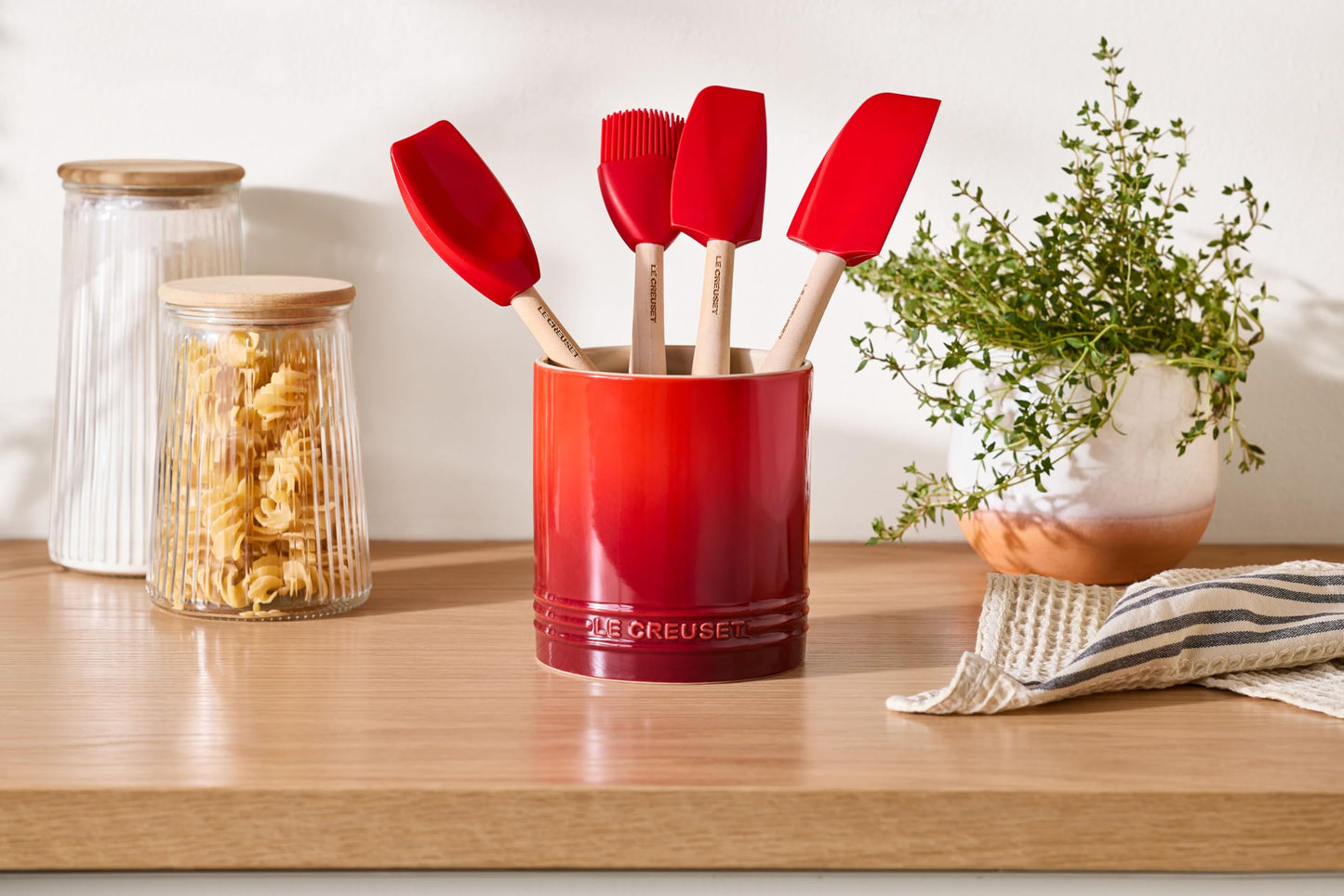 Le Creuset Stoneware Signature Straight Wall Utensil Crock, 1 qt., Cerise