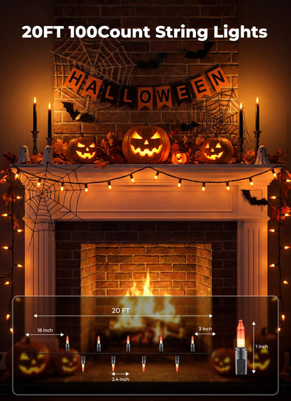 Minetom 100-count 25Ft.Yellow & Orange Candy Corn Incandescent Mini Halloween String Lights for Outdoor & Indoor Halloween Decoration, Waterproof & Connectable