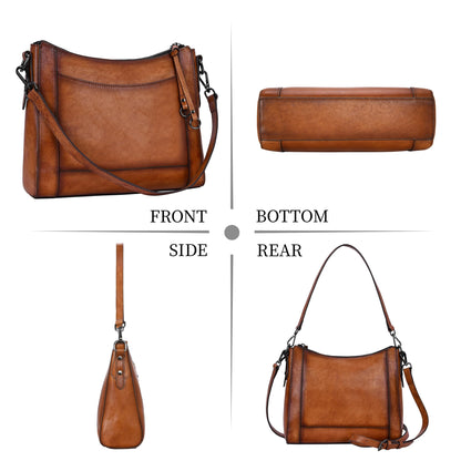 Iswee Leather Crossbody Bags for Women Shoulder Purse Medium Hobo Genuine Leather Satchel Purses and Handbags (Light Brown)