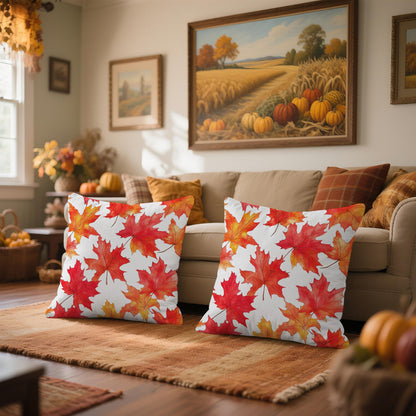 WitHero Fall Throw Pillow Covers 16x16 Inch Set of 2 – Double-Sided Maple Leaf Design on White Linen Pillowcases, Indoor Outdoor Autumn Decorative Cushion Covers for Sofa Couch Bed