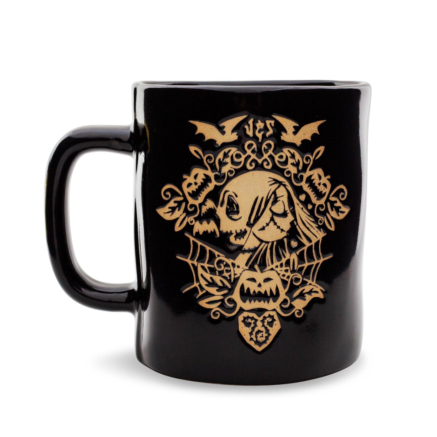 Disney The Nightmare Before Christmas Jack And Sally Wax-Resist Ceramic Pottery Mug | Large Coffee Cup For Tea, Espresso, Cocoa | Holds 25 Ounces