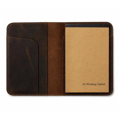 TheAntiq Leather A5 Journal Cover Top Bound – Handmade Vintage Leather Notebook Cover with Pen Holder & Card Slots – Refillable Travel Diary Organizer for Men & Women 5.7 x 8.25 (Brown)