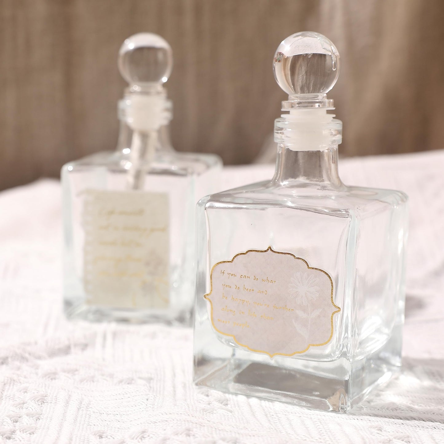 Magic Season Decorative Glass Bottle - 7 fl oz. Square Bottle (1 Set w/Glass Stopper)