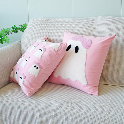 vctops Halloween Pillow Covers, Halloween Decorations Cute Ghost Spooky Tufted Throw Pillow Cases Soft Cotton Couch Cushion Case for Chair Sofa Bedroom Living Room Home Decor (Pink C,18"x18")
