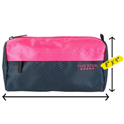 Five Star Pencil Pouch, Pen Case, 9-Pocket Zipper Pouch, Storage Organizer for School Supplies Earbuds Chargers Cables Makeup, Navy/Pink (505600B-ECM)