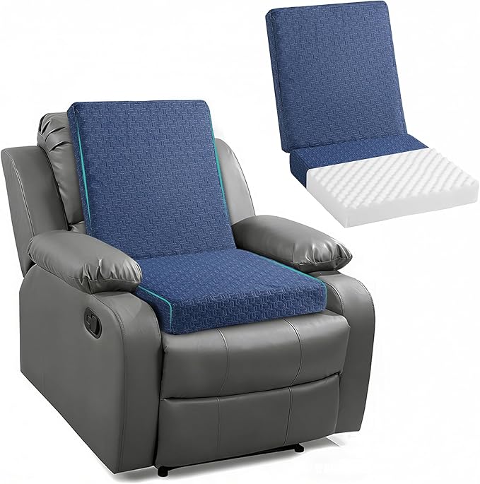 Ganondorf Extra Large Egg Crate Recliner Seat Cushion for Elderly Tufted Furry Booster Foam Cushion, Pressure Relief for Long Sitting Orthopedic Chair Cushion for Recliners Office Chairs, Navy