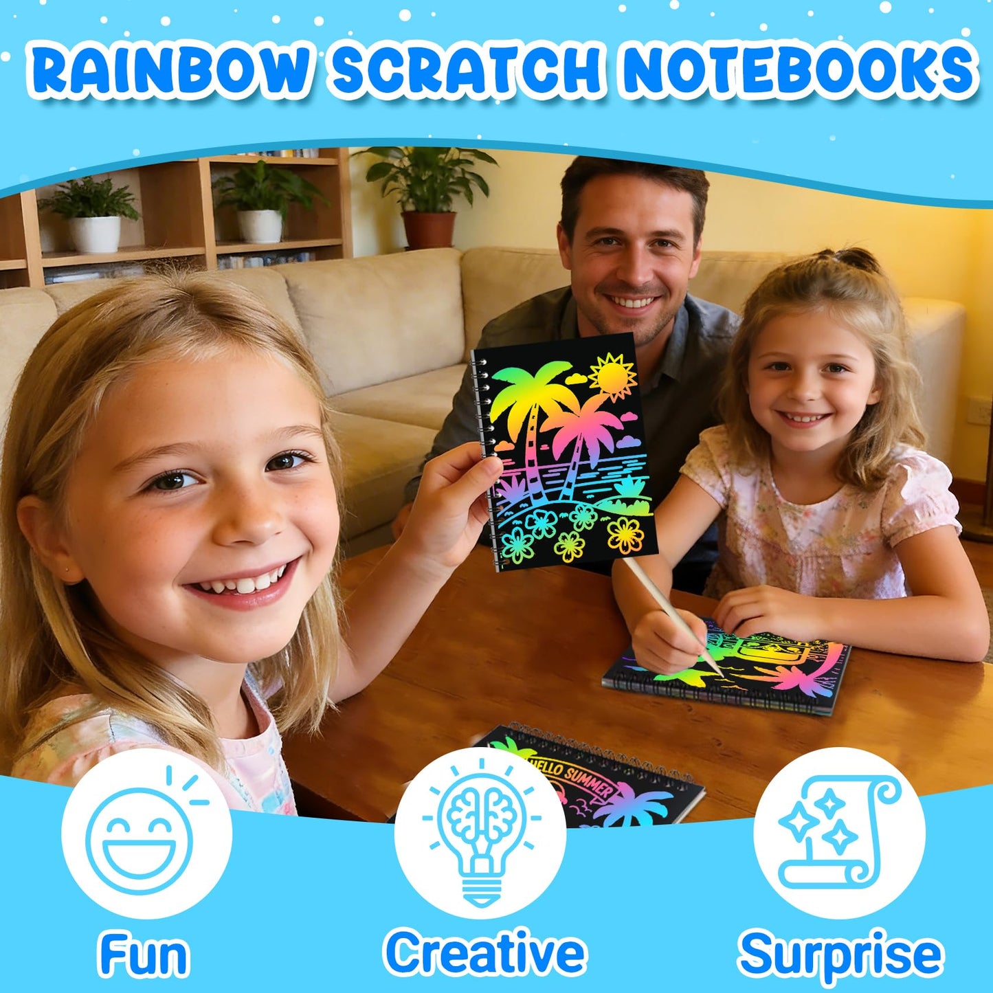 ZMLM 24 Pack Scratch Art Party Favors: Birthday Party Favors for Kids 4-8, Bulk Rainbow Scratch Notebook Paper Pads, Goodie Bags Stuffers Girls Boys Classroom Gifts Crafts Toys(Summer)