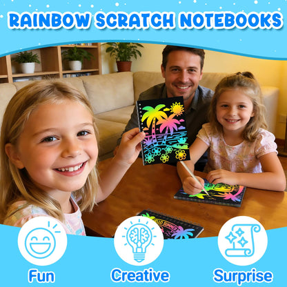 ZMLM 24 Pack Scratch Art Party Favors: Birthday Party Favors for Kids 4-8, Bulk Rainbow Scratch Notebook Paper Pads, Goodie Bags Stuffers Girls Boys Classroom Gifts Crafts Toys(Summer)