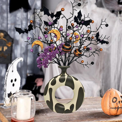 4PCS Halloween Tree Picks Decorative, Black Branches with Glittery Spider,4-Piece Set, Black Branches and Purple Spooky Branch Sprays, Indoor Halloween Decor for Table Centerpieces, Vase Bouquet