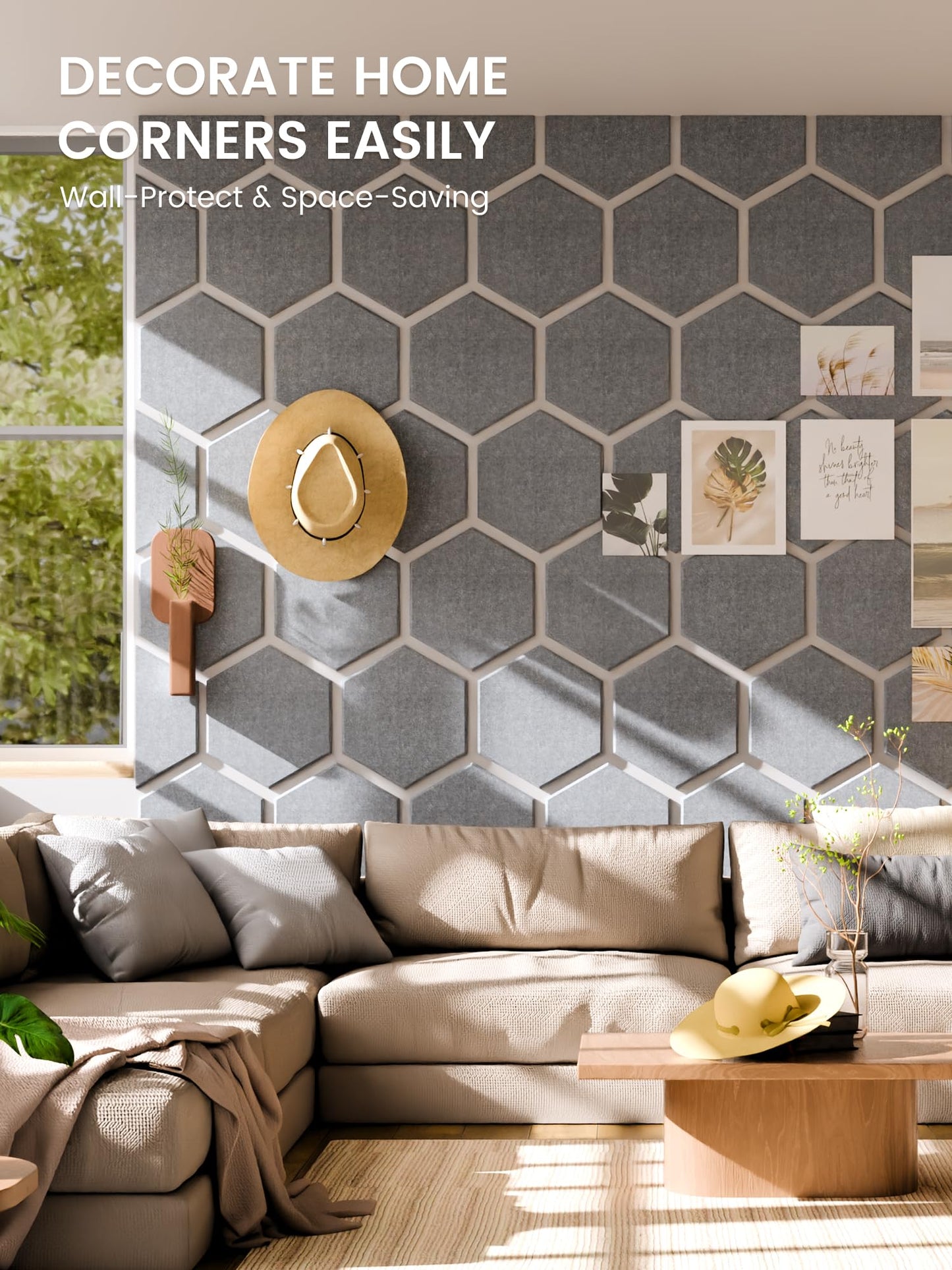 Fluxynara Hexagon Cork Board Alternative for Walls Decor-8-Pack Felt Bulletin Board Tiles,with 30 Pushpins,50 Adhesive Tabs for Office,Classrooms & Home Pin Board Felt Board-Blue Gray