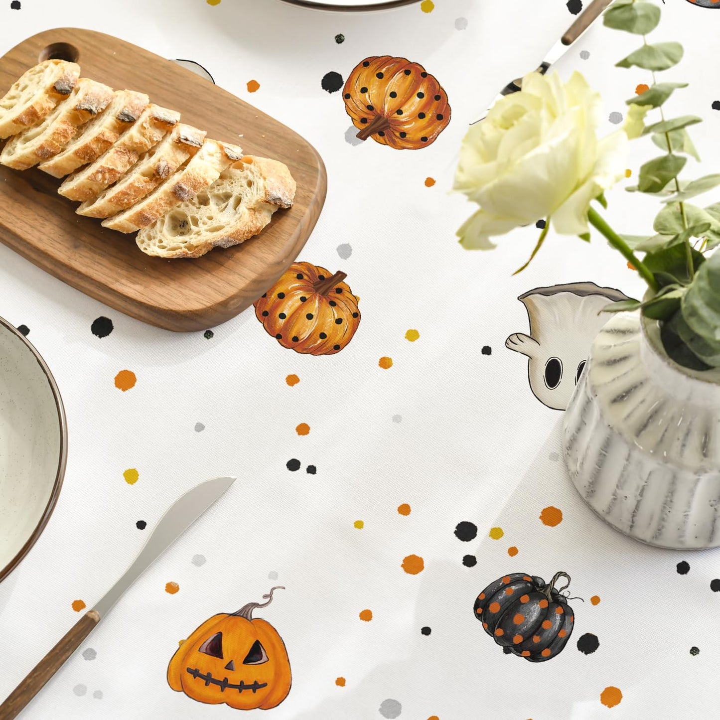 Horaldaily Halloween Tablecloth 60×84 Inch Oval, Buffalo Plaid Jack-O-Lantern Pumpkin Bats Ghost Truck Washable Table Cover for Party Picnic Dinner Decor