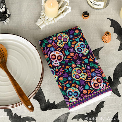 Artoid Mode Sugar Skull Day of The Dead Kitchen Towels Dish Towels, 18x26 Inch Daisy Flower Mexican Decor Hand Towels Set of 2