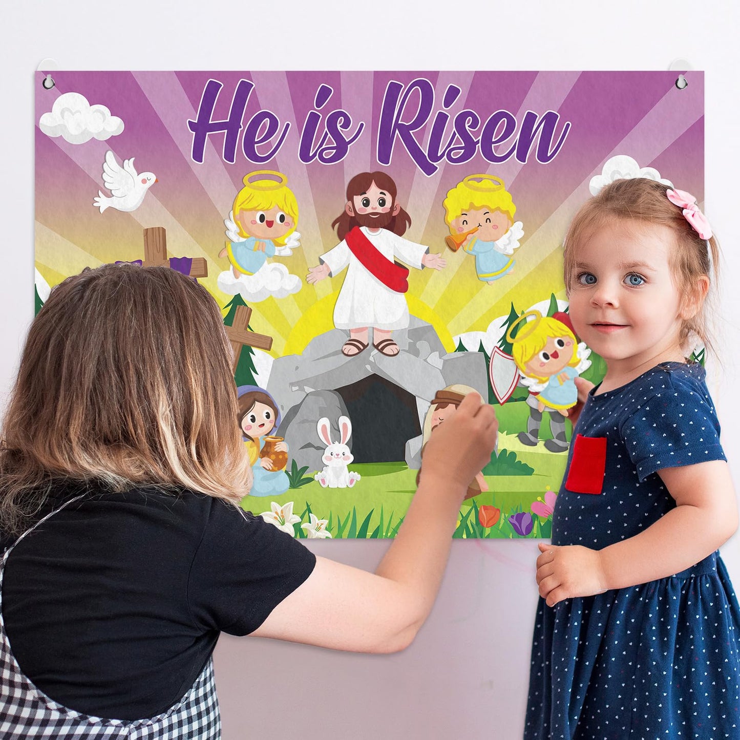 Cinrobiye Christian Easter Felt Board Set, Jesus Resurrection Story Scene with Reusable Pieces, Religious Teaching Tool Gift Set for Sunday School Classroom, Easter Basket Stuffers Party Favors