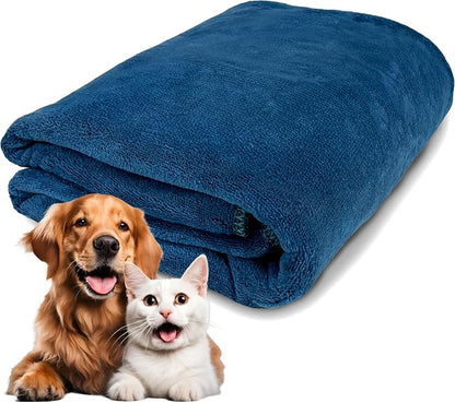 Extra Large Dog Towel for Big Dogs — 400 GSM Premium Microfiber, Fits Golden Retriever, Labrador, Bernese — Super Absorbent Quick Dry, Machine Washable (Blue, L)