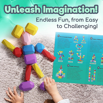 EVERSMART Wooden Stacking Blocks – Montessori Toys for 1 2 3 4 5 6 Year Old Toddlers and Kids, No Choking Hazard – Building Rocks Stones Games, for Girls and Boys