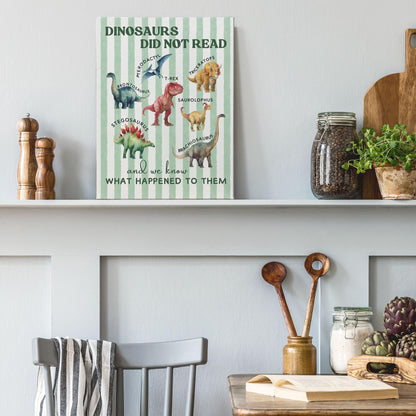 XINCEYWJ Dinosaur Room Wall Decor, Dinosaur Reading Canvas Art Prints Framed, Toddler Boy Room Decor, Dino Artwork Green Dinosaurs Wall Art for Kids Toddler Boy Room Nursery Room, 11x14 In