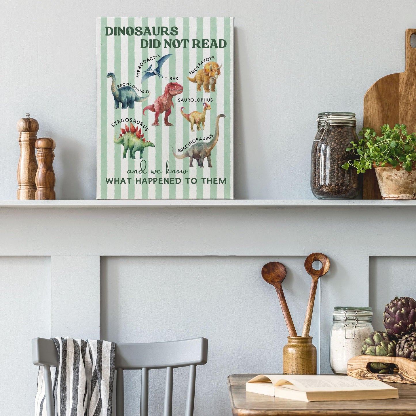 XINCEYWJ Dinosaur Room Wall Decor, Dinosaur Reading Canvas Art Prints Framed, Toddler Boy Room Decor, Dino Artwork Green Dinosaurs Wall Art for Kids Toddler Boy Room Nursery Room, 11x14 In