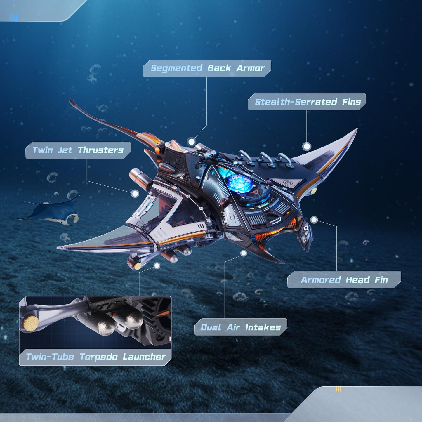 ROKR Mechanical Manta Ray 3D Metal Model Puzzle for Adults & Teens, Mechanical STEM Model Building Kit, Unique Desk Decor Manta Ray(MI06)