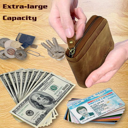 Mens RFID Blocking Wallets Zipper Leather Wallet for Men Bifold RFID Card Holder Tan