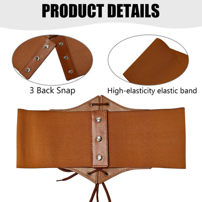 Wildarms Corset Waist Belt for Women, Wide Elastic Tie Waspie Belt for Dresses (Brown, Fit Waist 30-33in)
