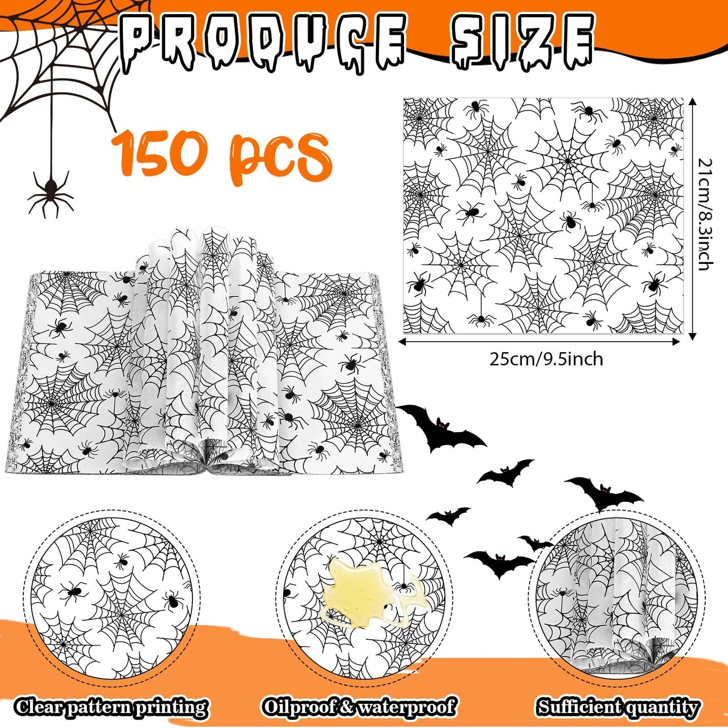 Sanixin150 Pcs Halloween Wax Paper Sheet Spider and Web Food Deli Paper Waterproof Greaseproof Vintage Sandwich Picnic Liners Wax for Picnic Party Kitchen Supplies