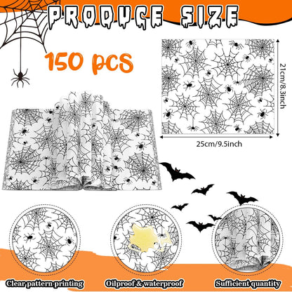 Sanixin150 Pcs Halloween Wax Paper Sheet Spider and Web Food Deli Paper Waterproof Greaseproof Vintage Sandwich Picnic Liners Wax for Picnic Party Kitchen Supplies