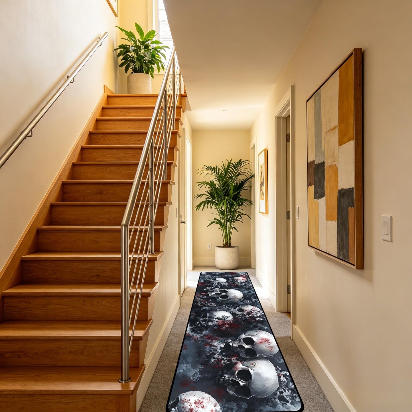 Decorative Laundry Room Floor Mat Skull Non-Slip Washable Farmhouse Kitchen Rug 48"x20" Halloween Rugs