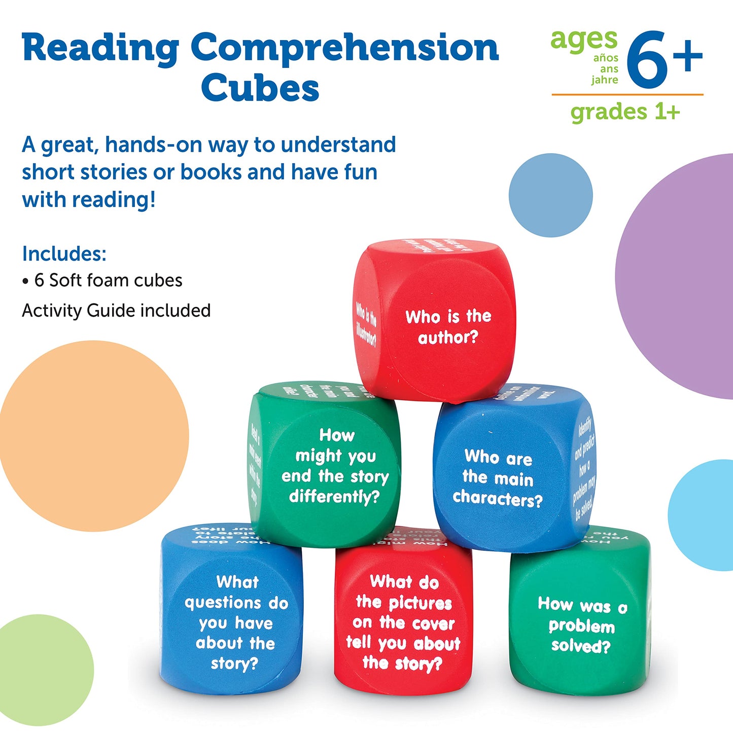 Learning Resources Reading Comprehension Cubes - Set of 6, Kids Ages 6+ Teacher and Classroom Supplies, Reading Aids for Kids