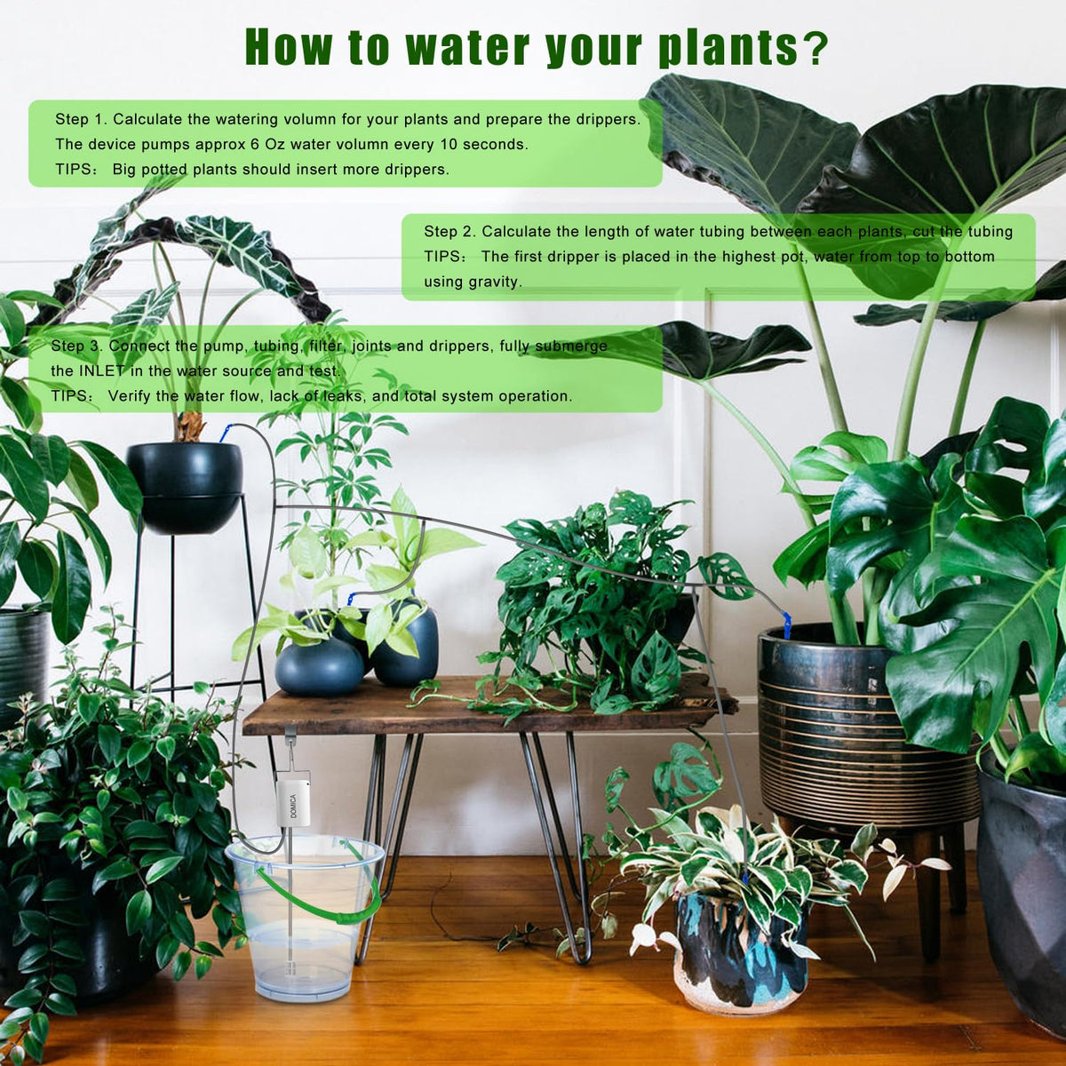 DOMICA Automatic Plant Waterer Indoor Self Watering System for 16 Potted Plants, Auto Drip Irrigation Kit Water Timer
