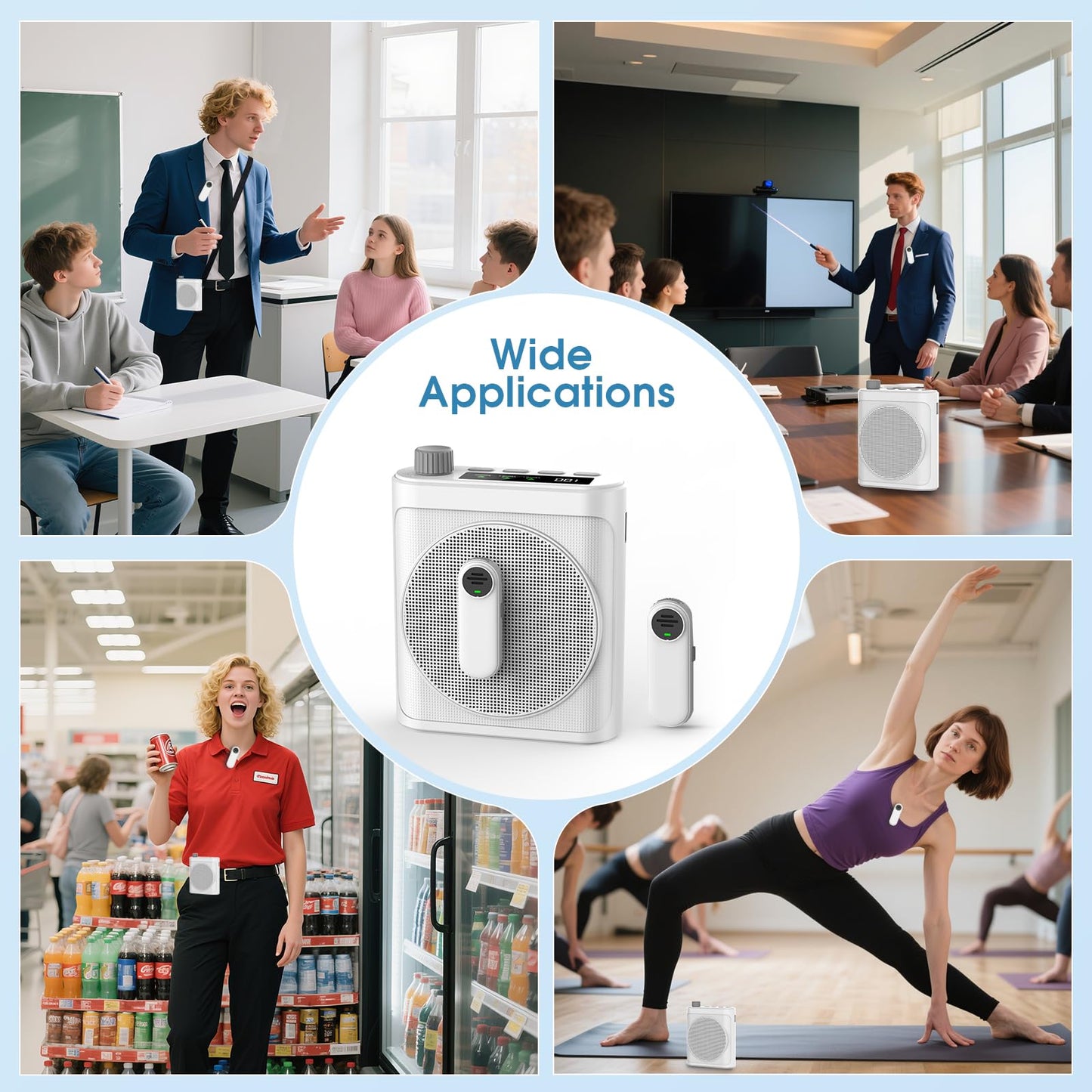 15W Wireless Voice Amplifier with 2 Magnetic Lavalier Mics & Noise Reduction - Bluetooth 5.3 PA System for Teachers, Tour Guide, Yoga - 15H Rechargeable Battery, Waist-Mount Design (White)