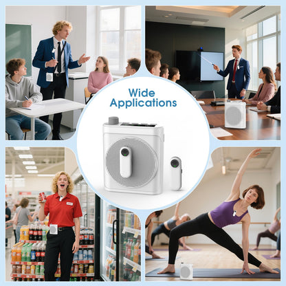 15W Wireless Voice Amplifier with 2 Magnetic Lavalier Mics & Noise Reduction - Bluetooth 5.3 PA System for Teachers, Tour Guide, Yoga - 15H Rechargeable Battery, Waist-Mount Design (White)