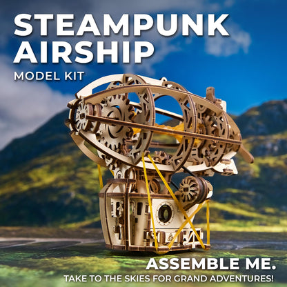 UGEARS Steampunk Airship 3D Wooden Puzzles for Adults - Wooden Model Kits for Adults Zeppelin Model Airship Steampunk Kit Brain Teaser, Hobby Set Home Decoration
