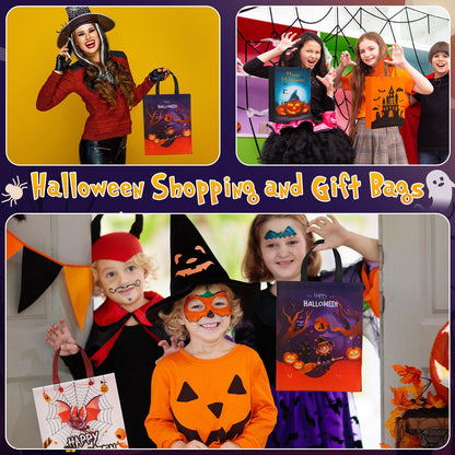 Paterr 72 Pcs Halloween Tote Gift Bags 14.96 x 11.8'' Large Trick or Treat Bags Non Woven Candy Treat Goody Reusable Tote for Halloween Party Supplies