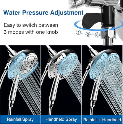 INAVAMZ Shower Head with Handheld High Pressure: Hand Held Shower Head & Rain Shower Head 2-IN-1 Shower Head with 59" Rotatable Stainless Steel Hose, Shower Trim Systems, Sliver 2.5 GPM 15391