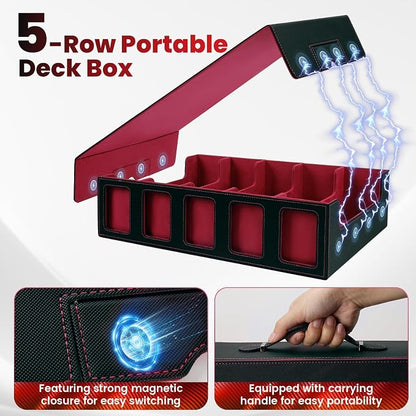 Red Trading Card Storage Box with Handle,5-Row Portable Game Case for 4000+ Cards, Leather Card Collection Case with Commander Display Window for MTG, Yugioh, and Sports Cards,Gifts for Card Collector