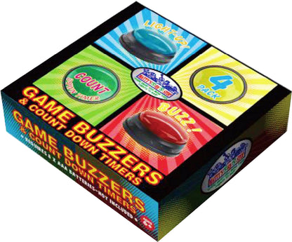 Matty's Toy Stop Game Show Buzzers for Kids & Adults – 4 Pack Answer Buzzers with Lights & Sounds, 3 Game Modes, Classroom Learning, Trivia Nights, Family Game Night, Homeschool Supplies