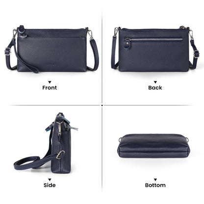 befen Leather Wristlet Wallets for Women, RFID Blocking Small Crossbody Bags, Women Leather Purses Handbags Shoulder Bag Trendy Clutch Purse with Adjustable Shoulder Strap and Wrist Strap, Navy Blue