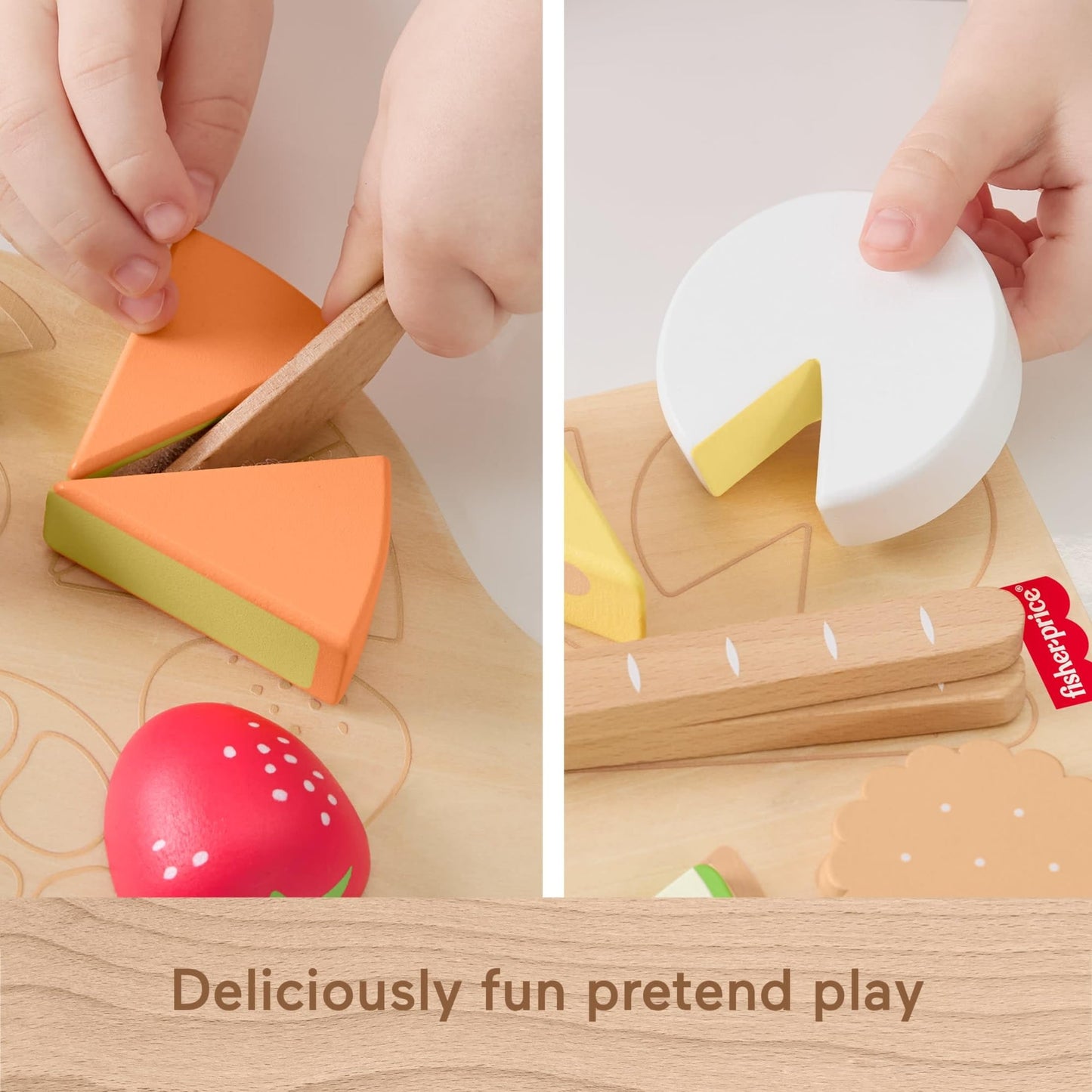 Fisher-Price Wood Pretend Play Toy Charcuterie Board Set, 19-Piece Playset with Wood & Fabric Food for Preschool Kids Ages 3+ Years