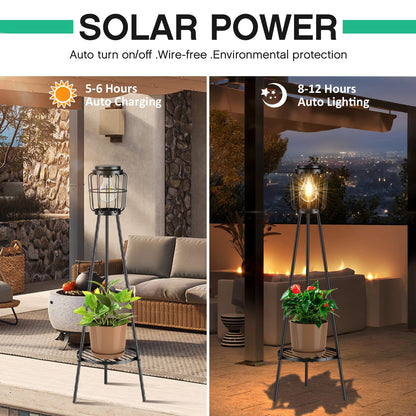 MXwcy Solar Lights Outdoor with LED Edison Bulbs, Solar Floor Lamp with Plant Stands for Garden Yard Pathway Driveway Front/Back Porch Decoration