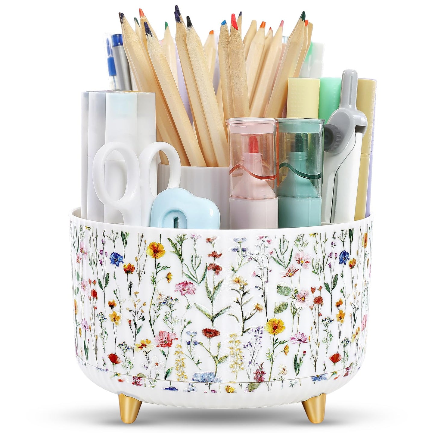 SKYDUE 360 Degree Rotating Desk Organizer, Dual-Purpose Pencil Pen Holder for Desktop, Desk Pen Organizer with 5 Slots, Office Supplies, Pencil Cup for Office, School, Home