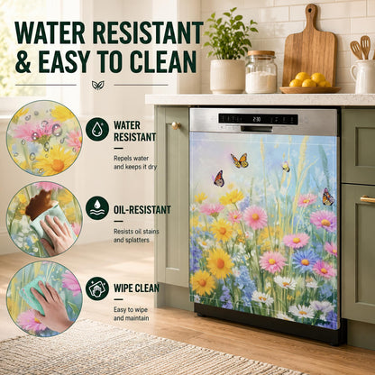 Butterfly Flowers Dishwasher Magnet Cover,Waterproof Appliance Door Cover for Holiday Kitchen Decor,Housewarming Gifts, Refrigerator Magnet Decal Panels 23"x26"