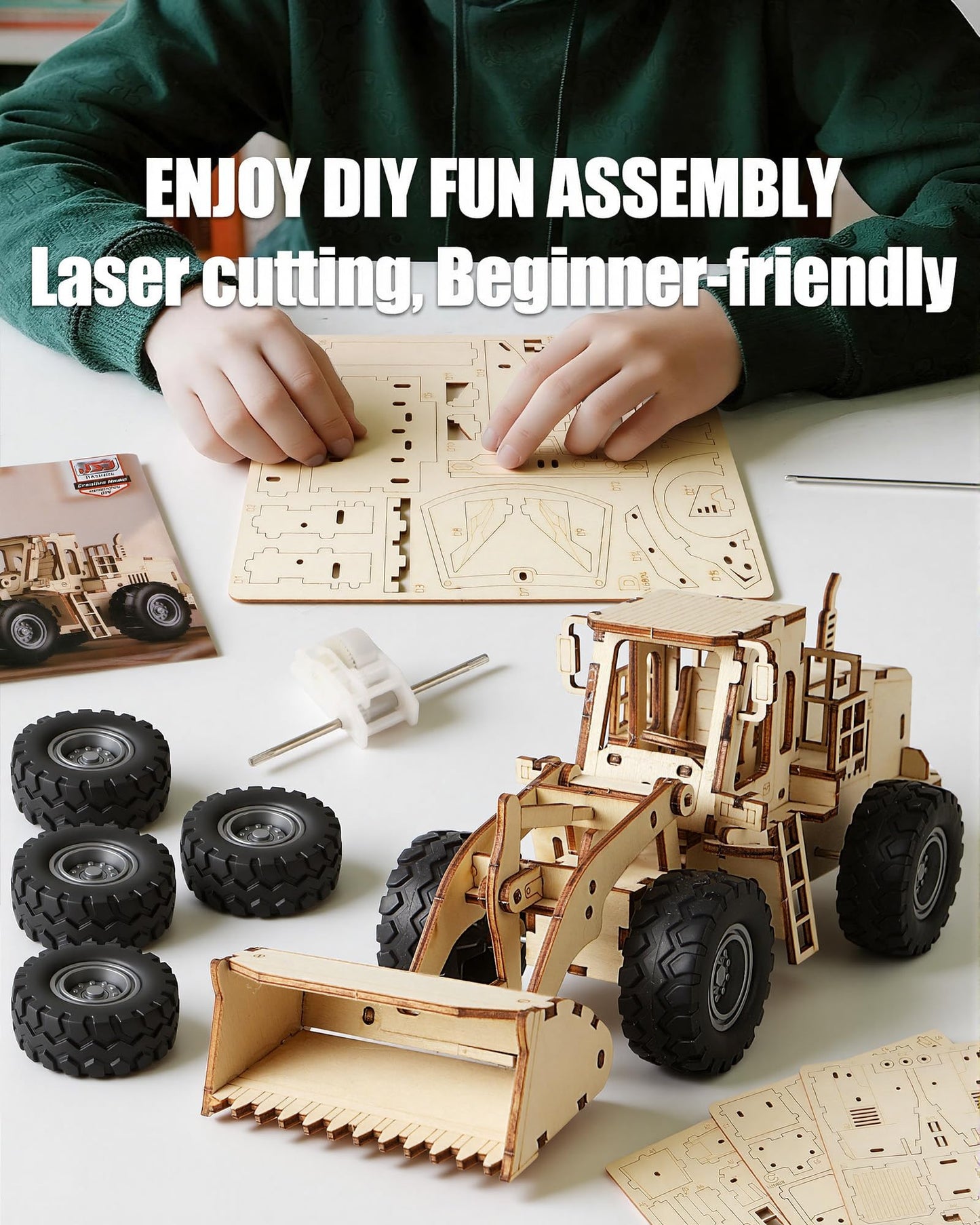 MOCBURIKU 3D Wooden Puzzles Bulldozer Model Kits, DIY Wood Craft Assembly Car Building Kits with Pull Back Mechanism, Gifts for Adults Men Teens Age 14 yrs Above to Build for Birthday Christmas