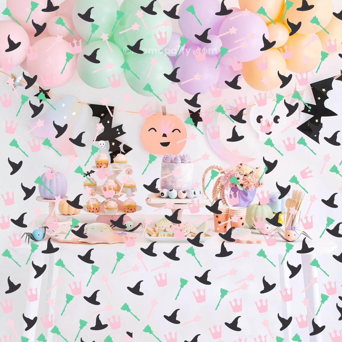 200Pcs Witch Themed Confetti - Magic Birthday Wedding Party Decorations,Pink Green Witches Table Centerpiece,Crown Broom Magic Wand Scatters Confetti,Good Bad Witch Party Photo Props