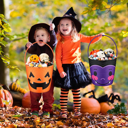 BBTO 3 Pieces Halloween Trick or Treat Bucket Candy Basket Canvas Halloween Party Tote Bags Goody Bucket for Kids Halloween Party Supplies (Halloween Monster)