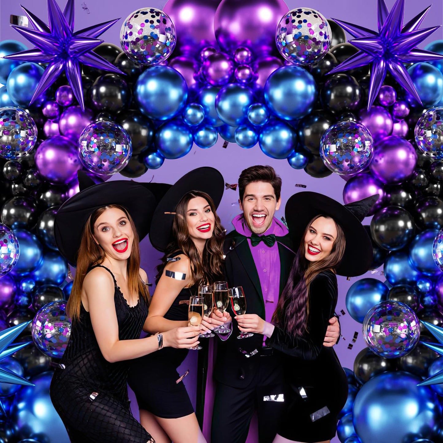 Black Purple Blue Balloon Garland Arch Kit, 140Pcs Metallic Blue Purple Teal Balloons Confetti Balloons with Stars for Fun Play Party Decorations Baby Shower Engagement Birthday Party Decorations